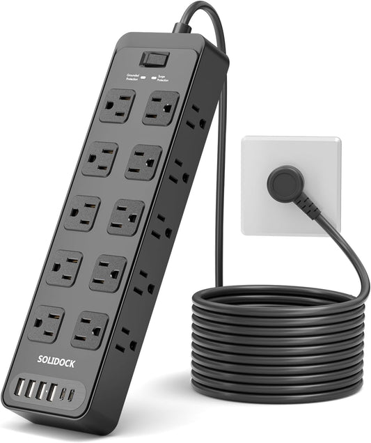 Flat Plug Power Strip Surge Protector with 20 AC Outlets 6 USB Ports, 1875W/15A, 2700 Joules, 6 Ft Heavy Duty Extension Cord with Multiple Outlets for Home, Office, Dorm, Gaming,ETL Listed