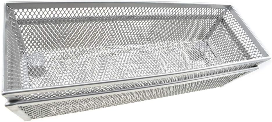 HAHIYO Stackable Mesh Tray Cup 9 x 3 x 2 inches Sturdy Container for Desk Drawer Organizer Collection for Home Office School kitchen Soft Foam Feet No Sharp Edges 2 Pack Silver