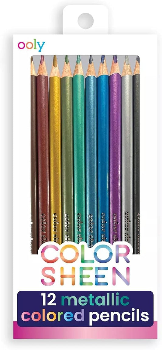 Ooly Metallic Sheen Colored Pencils Set of 12,Drawing and Coloring Pencils for Kids and Adults, Colorful Back to School Supplies for Any Arts and Crafts, Adult Coloring Books