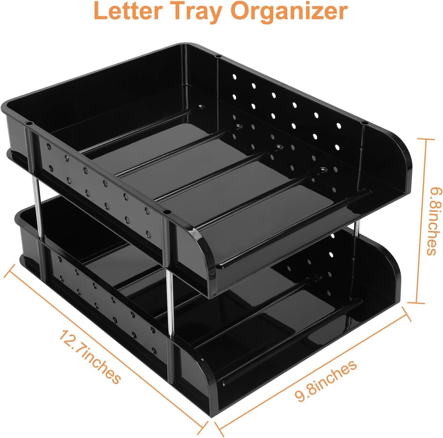 Stackable Letter Tray Papers Organizers, A4 Size Desk Organizer Tray for Letter Paper Stationery Desk Accessories, Plastic Black Paper Holder File Organizer for Office, School, Home (Dark Black)