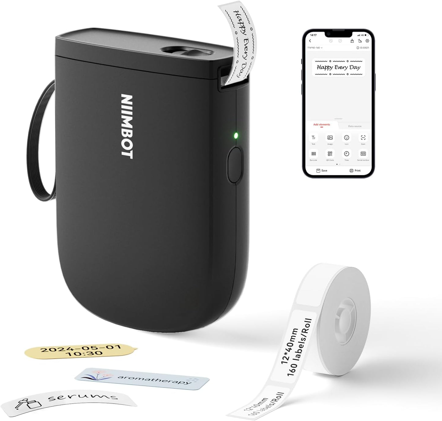 NIIMBOT D11 New Version Label Maker Machine with Tape,300DPI Bluetooth Label Printer, Portable Thermal Printer,Sticker Maker for Organizing Home Office School，Full Black