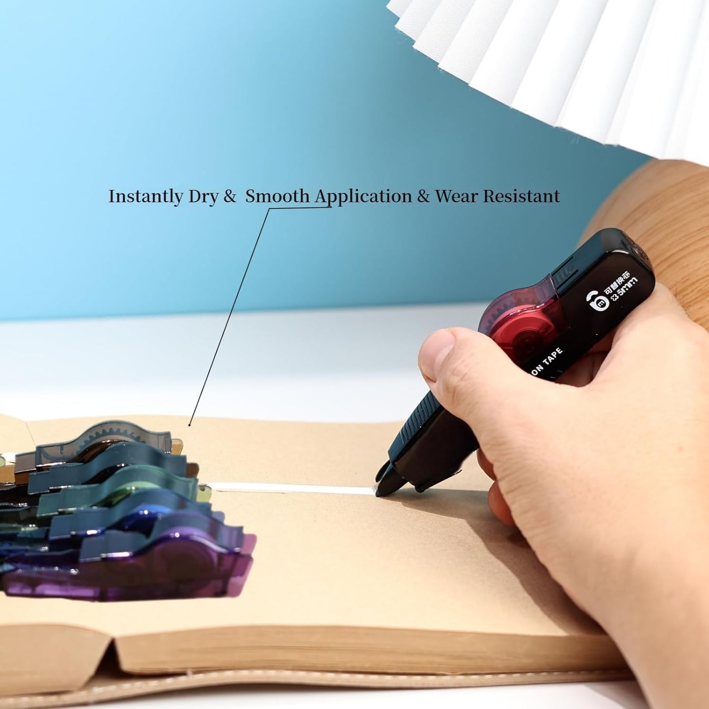 Refillable Quick-Dry White Correction Tape Set, 118ft(36m) Total, 6-Count Pack, Aesthetic Cute Pen-Shaped Applicator, School & Office Supplies(Black)