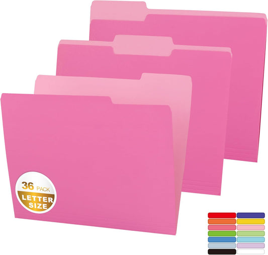 Two Tone Color File Folder 8.5 x 11 Inch,36 Packs Pink File Folders,1/3 Cut Tabs File Folder Letter Size,Manila File Folders for Office,School and Home,Organization