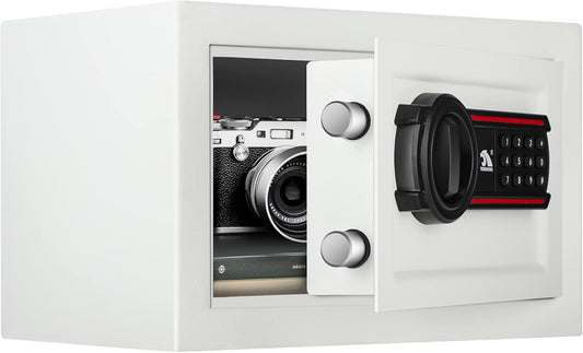 TIGERKING Digital Keypad Safe Box, 0.5 Cubic Feet Small Safe Money Safe Lock Box Cabinet Safes, Solid Alloy Steel Office Hotel Home Mini Safes for Cash Jewelry Documents(White)