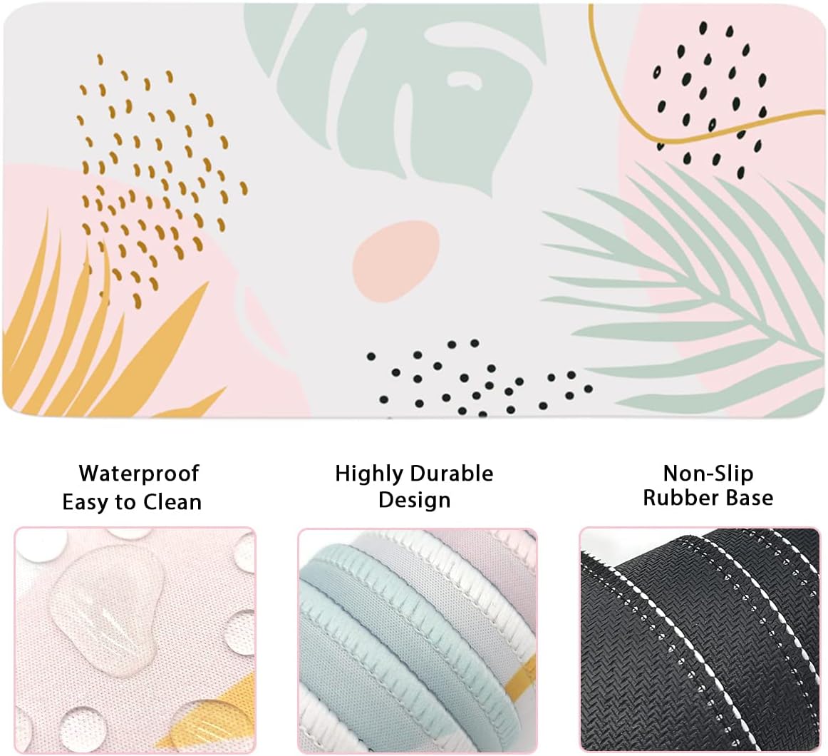 Keyboard Mouse Pad Set, Extended Mouse Pad+Keyboard Wrist Rest Support, Memory Foam Ergonomic Easy Typing, 3Pcs (35.4×15.7 in) Desk Pad Set for Home Office Study Game-Plant