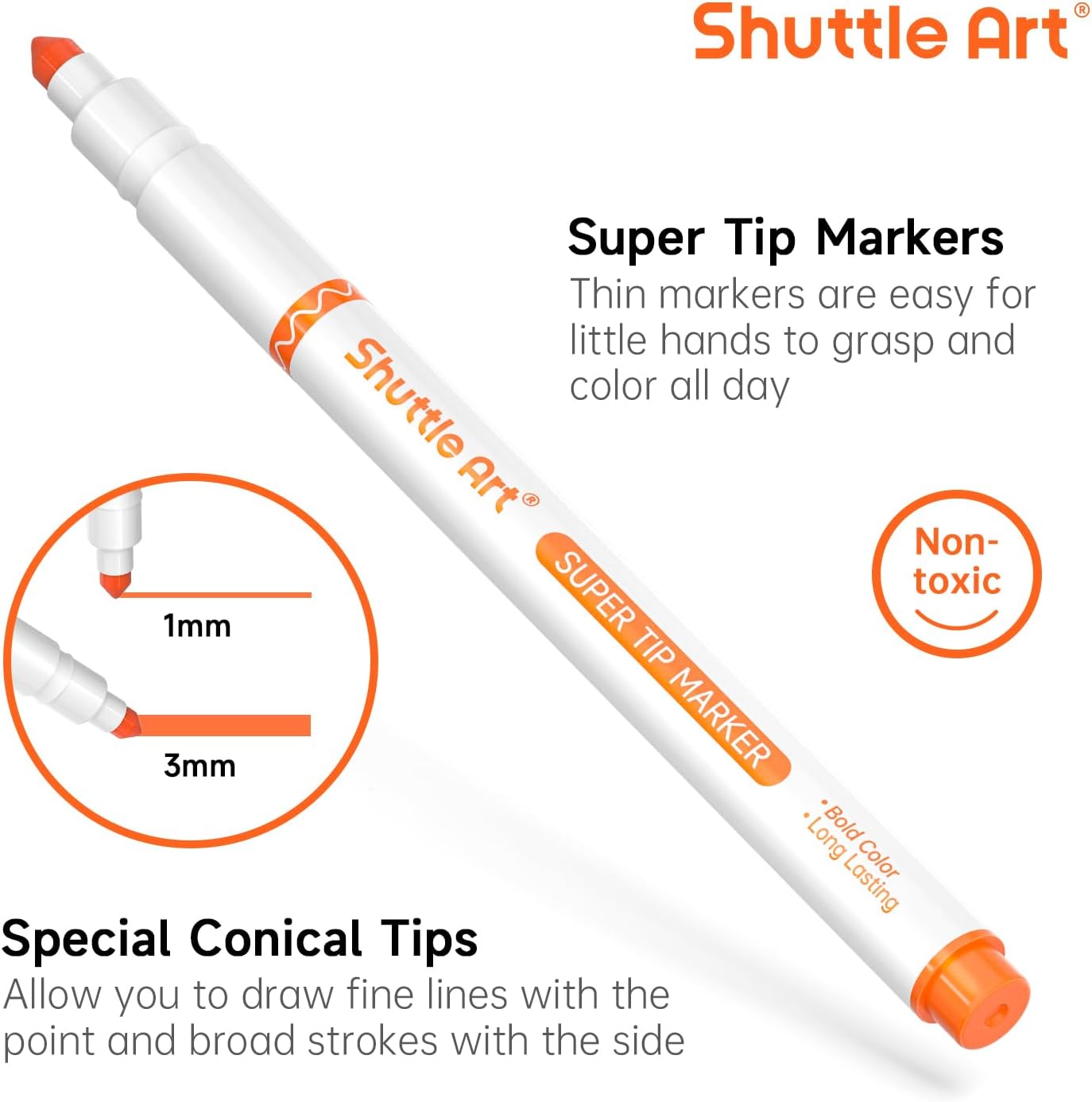 Shuttle Art 384 Pack Washable Super Tips Markers, 16 Assorted Colors Conical Tip Large Markers Bulk with a Box, Bonus Caps, Home Classroom School Supplies for Toddlers Kids Adults Students Teachers