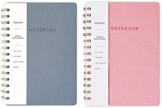 Lined Spiral Notebook College Ruled A5 Journal Book for Note Taking, 160 Pages Writing Journal for Office and Home School Supplies 5.75x8.125 inch (2Blue/Pink)