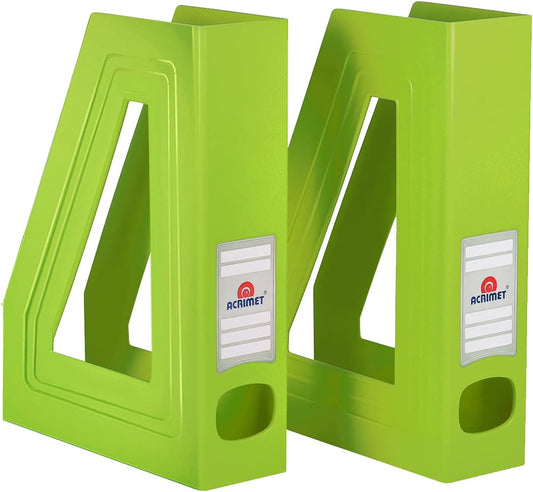 Acrimet Magazine File Holder, Durable Rack, Space-Saving Organizer (Plastic) (Green Citrus Color) (2 Pack)