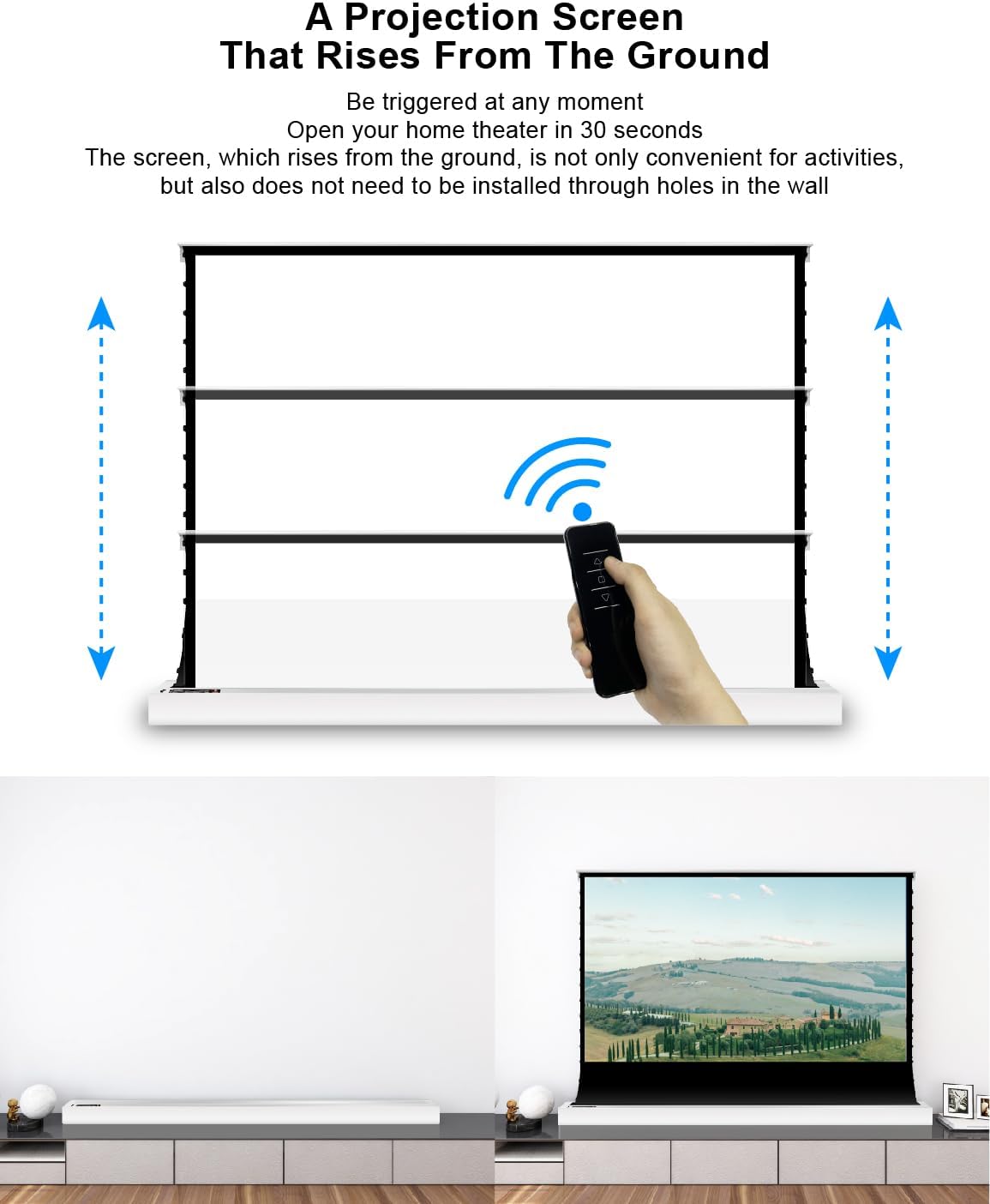 VIVIDSTORM- Projector Screen S 120 Inch Portable Folding Stand Floor Rising Movie Screen Sound Transparent Perforated White Screen Compatible with Ordinary Projector,VWSDSTPW120H