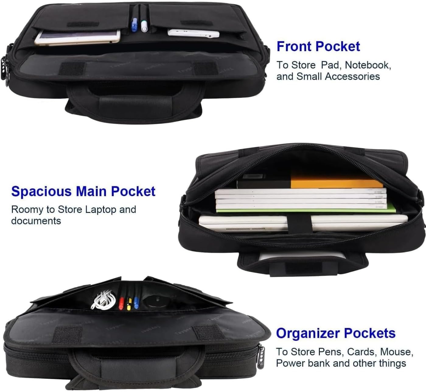 Taygeer Laptop Bag 15.6 Inch, Business Briefcase Gifts for Men Women, Water Resistant Messenger Shoulder Bag with Strap, Premium Office Bag, Carry On Laptop Case for Notebook/Computer/Laptop, Black