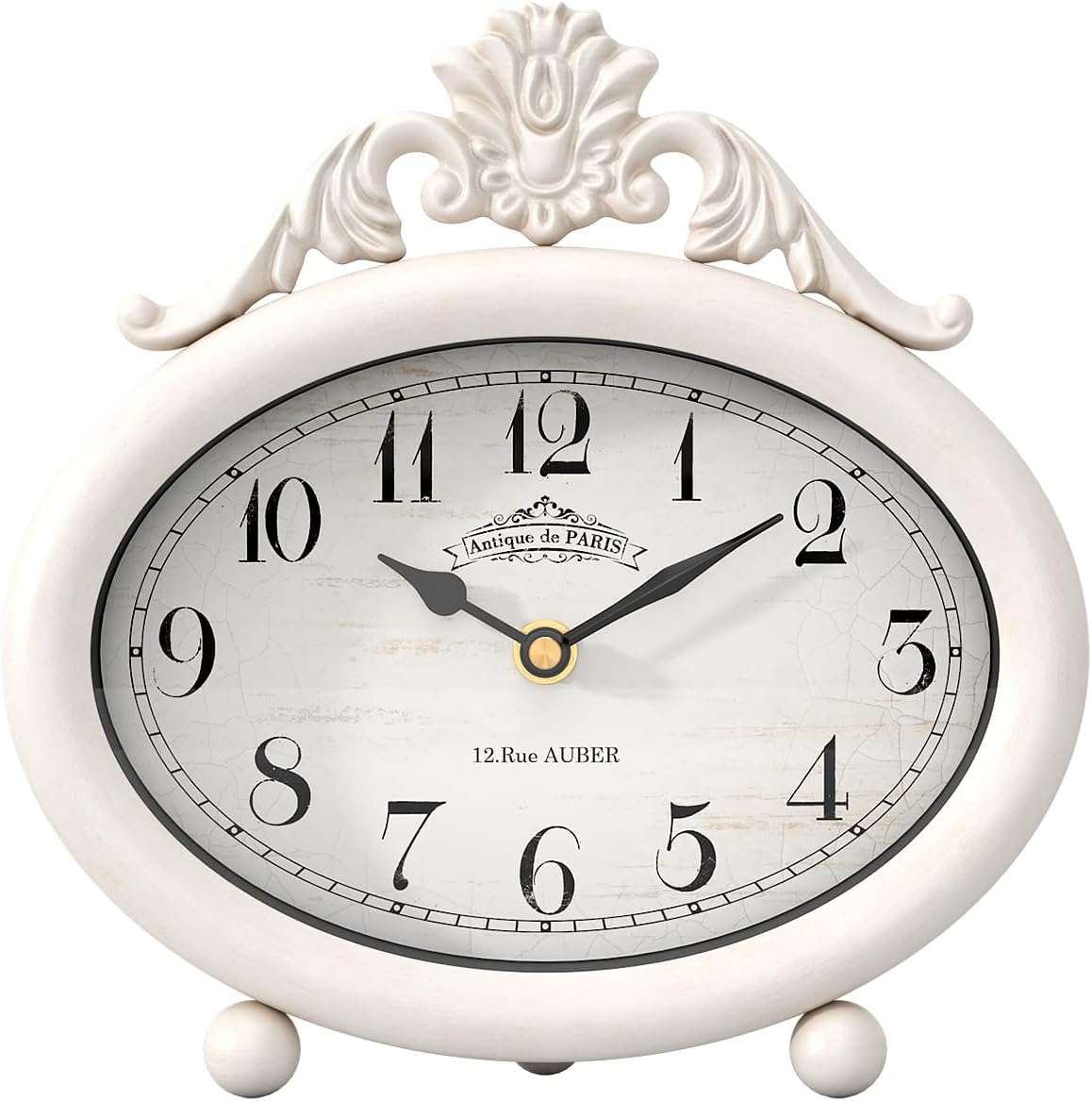 Vintage Table Clock, Desk and Shelf Decor Clock, French Rustic Antique Style White Mantel Clocks, for Farmhouse, Living Room, Bedroom, Bedside, Gift (7.87" H x 7.87" W)