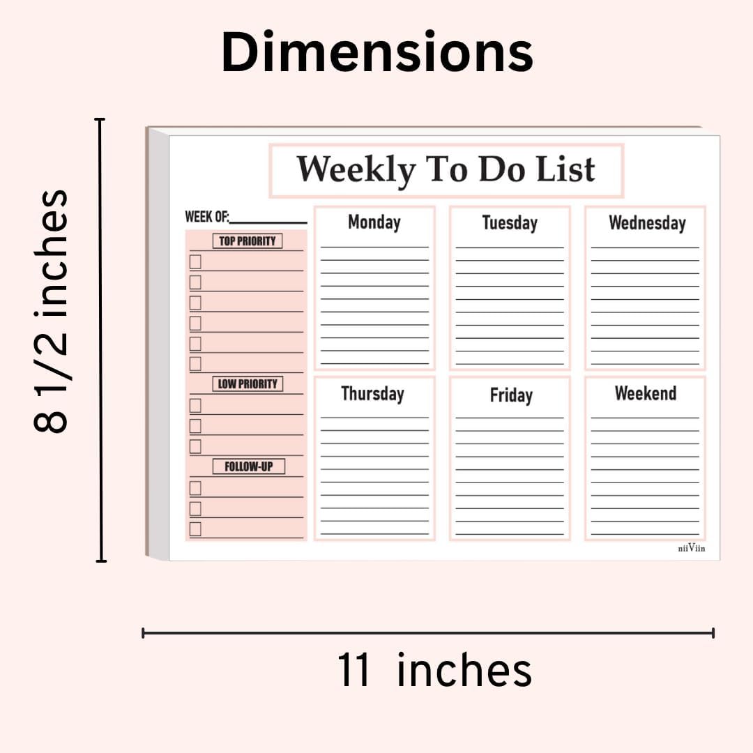 Weekly To Do List Notepad - Weekly Planner Notepad, ADHD Planner for Adults, 50 Tear-Off 8.5" x 11" Sheets, Extra Thick Backing
