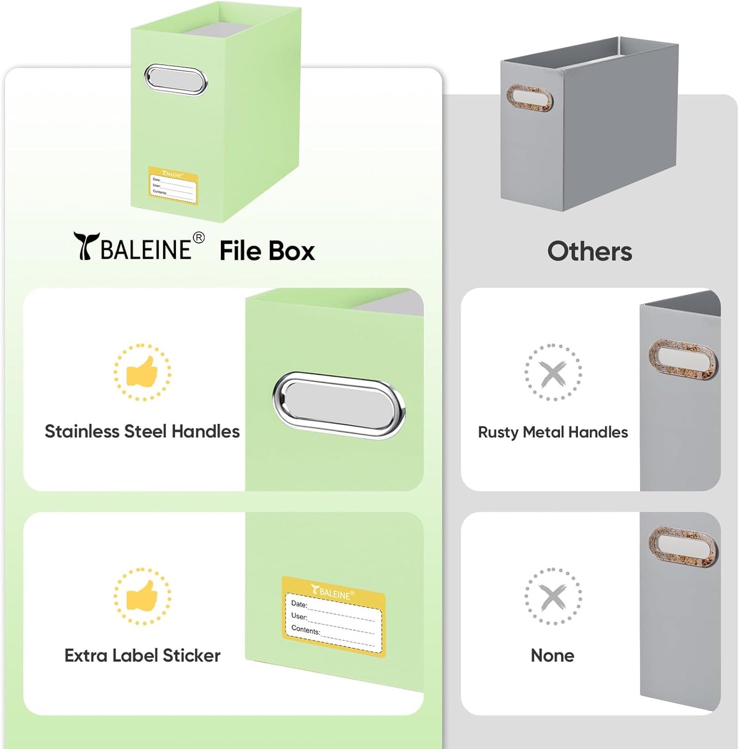 BALEINE File Organizer Box, Cardboard File Folder Organizer with Handle for Letter Size, Portable Collapsible Hanging Filing Box for Home Office Document Storage (4 Pack, Green)