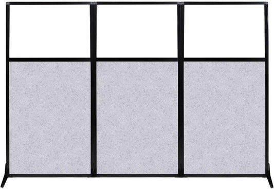 Versare Office Workstation Screen | Portable Wall Divider | Modern Cubicle | Freestanding Privacy Screen | Flexible Work Space | 3 Panels | 99" Wide x 70" Tall Marble Gray SoundSorb Panels With Window