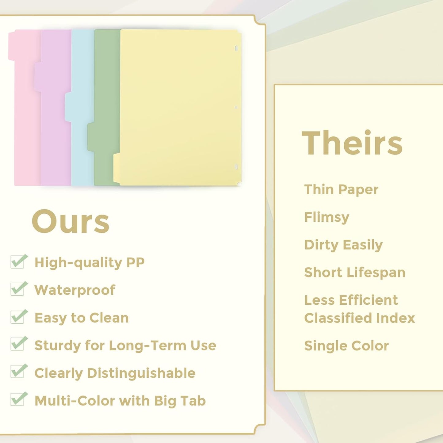 SKYDUE Binder Dividers with Tabs, 5 Tab Dividers, Pack of 2 Sets, 10 Dividers for 3 Ring Binder, Binder Dividers with Write on Tabs for School Office Home