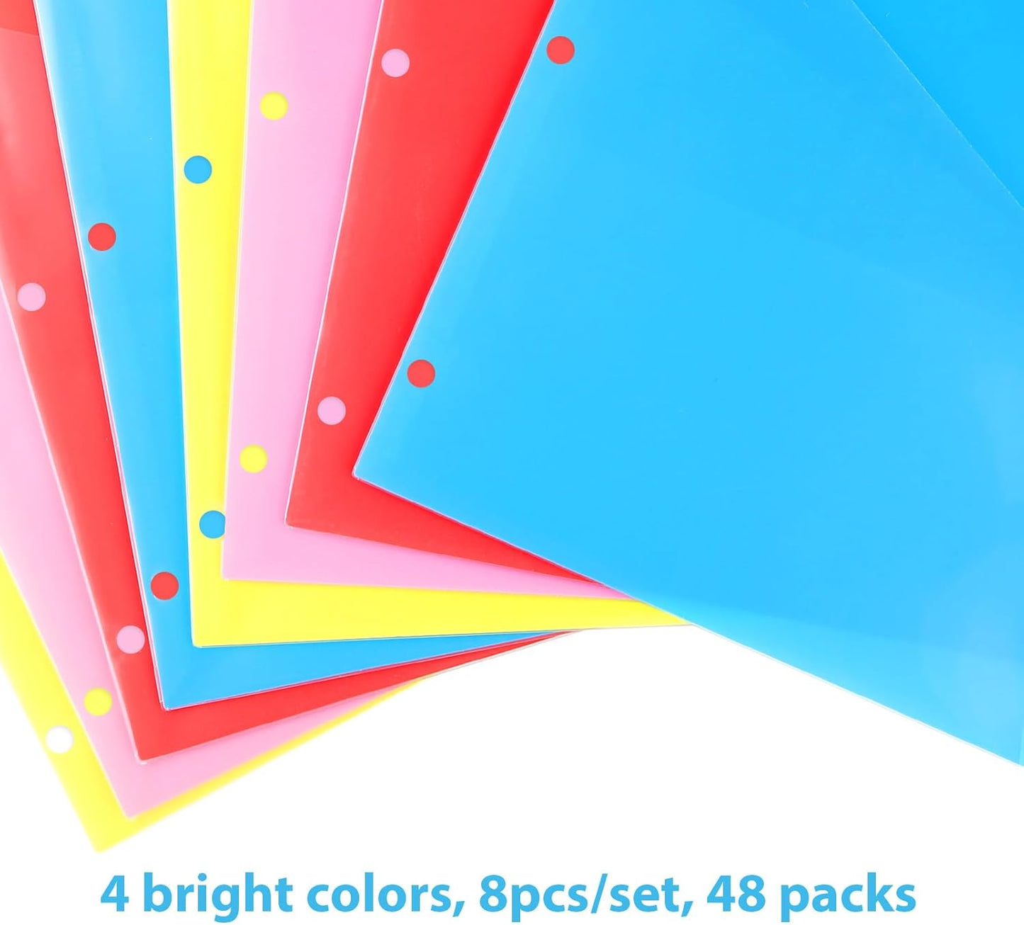 WOT I Plastic 8-tab Dividers with 2 Clear Pockets - 6 Sets, Binder Dividers for 3 Ring Binder, Bright Multicolor, Total 48 Tabs