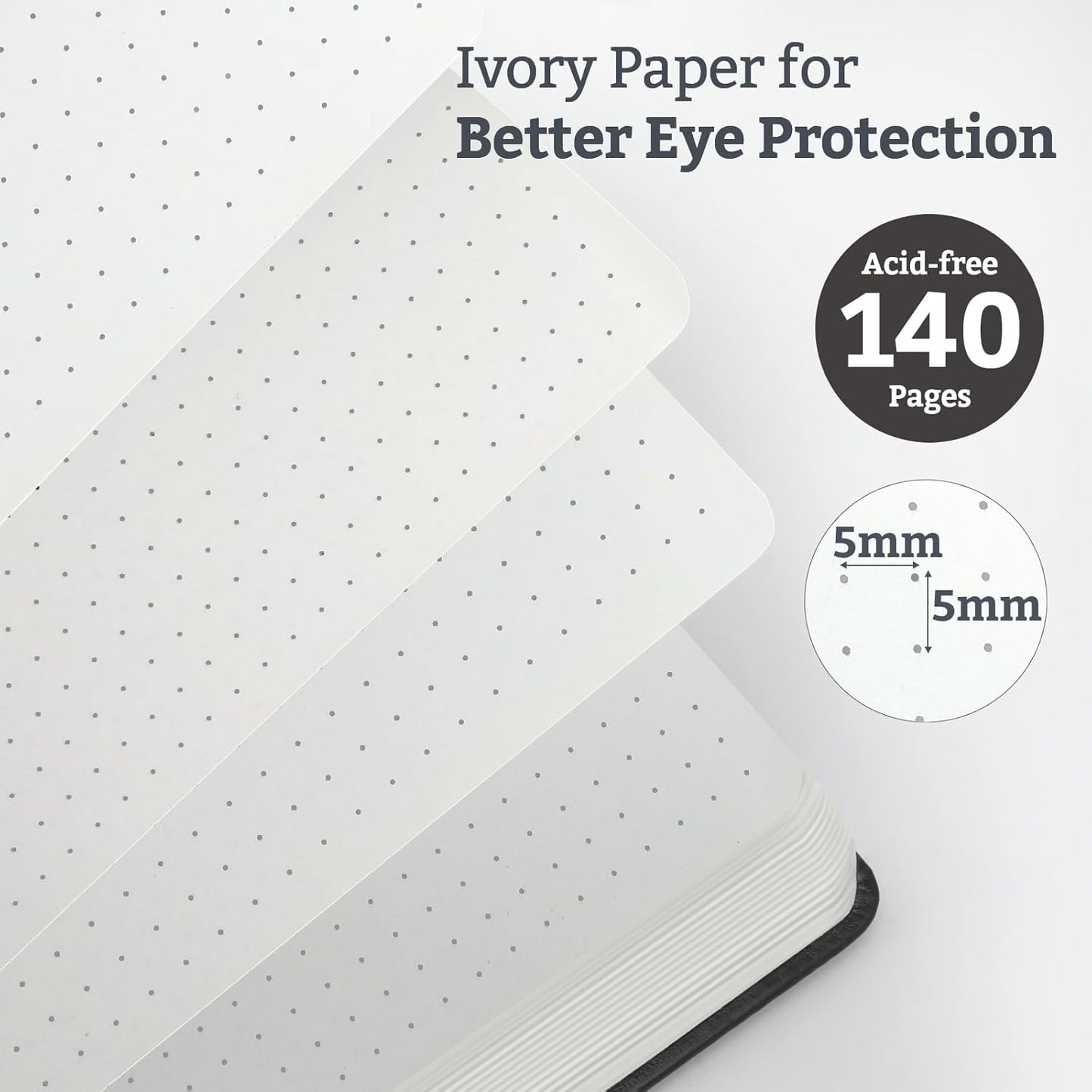 2Pack Bullet Dotted Hardcover Journal Notebook, A5 140 Pages 120Gsm Thick Paper for School,Note Taking,Work,Diary，5.7"*8.3",Black