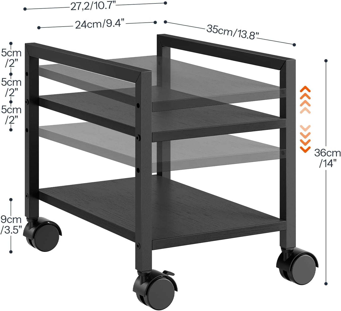 HOOBRO PC Stand, 2-Tier PC Tower Stand Fits Most Computer Towers, CPU Holder for Floor, Height Adjustable, CPU Stand with Wheels Under Desk, for Home Office, Black BB11CJ01