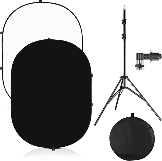 5x7ft/1.5x2m Chromakey Black White Backdrop with 7.8ft/2.4m Stand, 2-in-1 Reversible Collapsible Pop-Up Black White Screen Background Panel for Photography Studio, Live Streaming, Video Shooting
