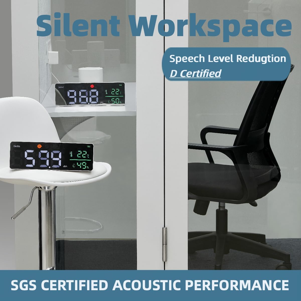 Solo Office Pod, Sound Pod, Mobile Office Pod Booth, SoundProof Booth for Office, Privacy pod, Mobile Roller with Desk, LED Light, Centrifugal Fans and AC USB Ports - Black/Smoked Glass