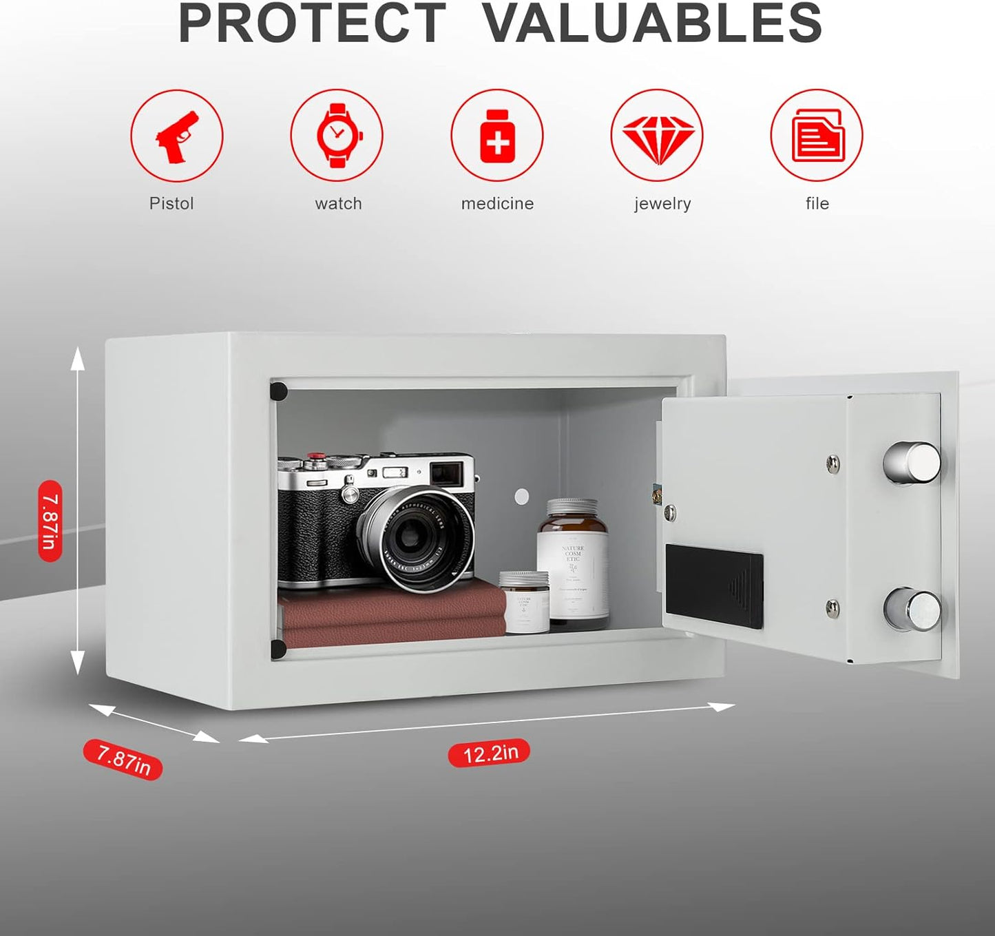 TIGERKING Digital Keypad Safe Box, 0.5 Cubic Feet Small Safe Money Safe Lock Box Cabinet Safes, Solid Alloy Steel Office Hotel Home Mini Safes for Cash Jewelry Documents(White)