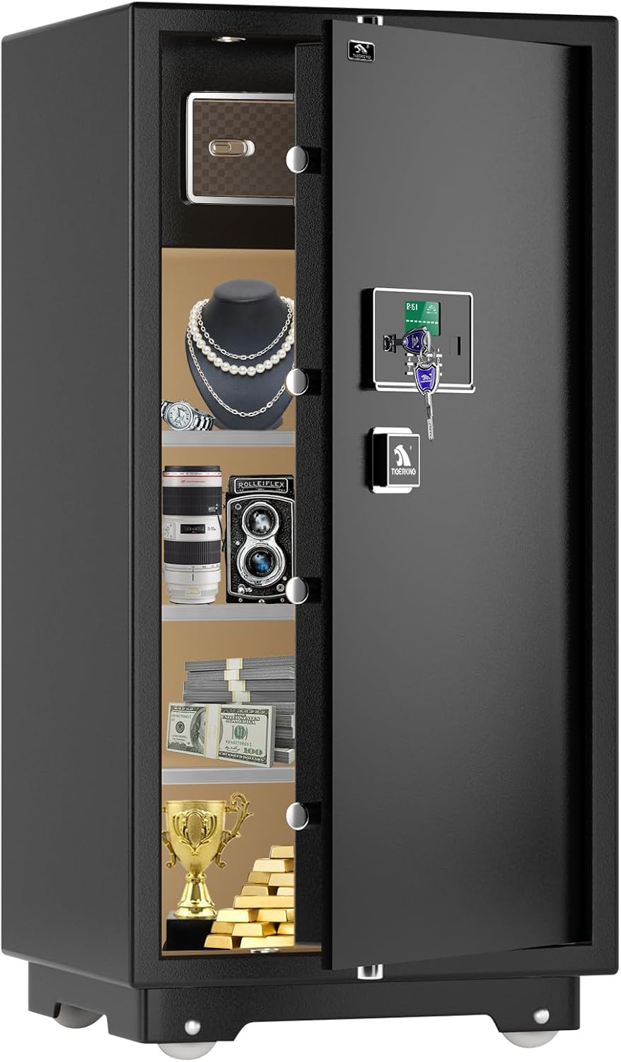 【US STOCK】TIGERKING 11.5 Cubic Feet Extra Large Heavy Duty Safe Box, Home Safe with Double Safety Key Lock and Separate Lock Box, Digital safe with 3 Removable Shelf for Home Hotel Office,180lbs