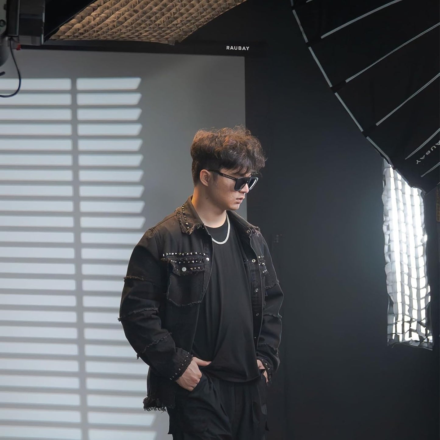 RAUBAY Motorized Pull Down White Screen Backdrop - 59.8" x 86.6" Collapsible Wall-Mount Background for Professional Video Production, Photography Studio, Video Conferencing and YouTube, TikTok Creator