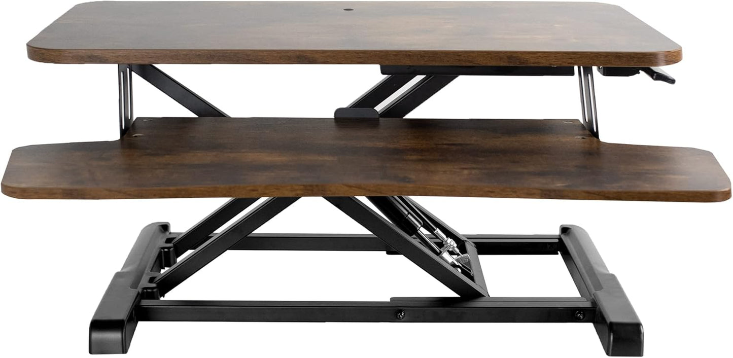 VIVO 28 inch Desk Converter, K Series, Height Adjustable Sit to Stand Riser, Dual Monitor and Laptop Workstation with Keyboard Tray, Rustic Vintage Brown Top, Black Frame, DESK-V028KN