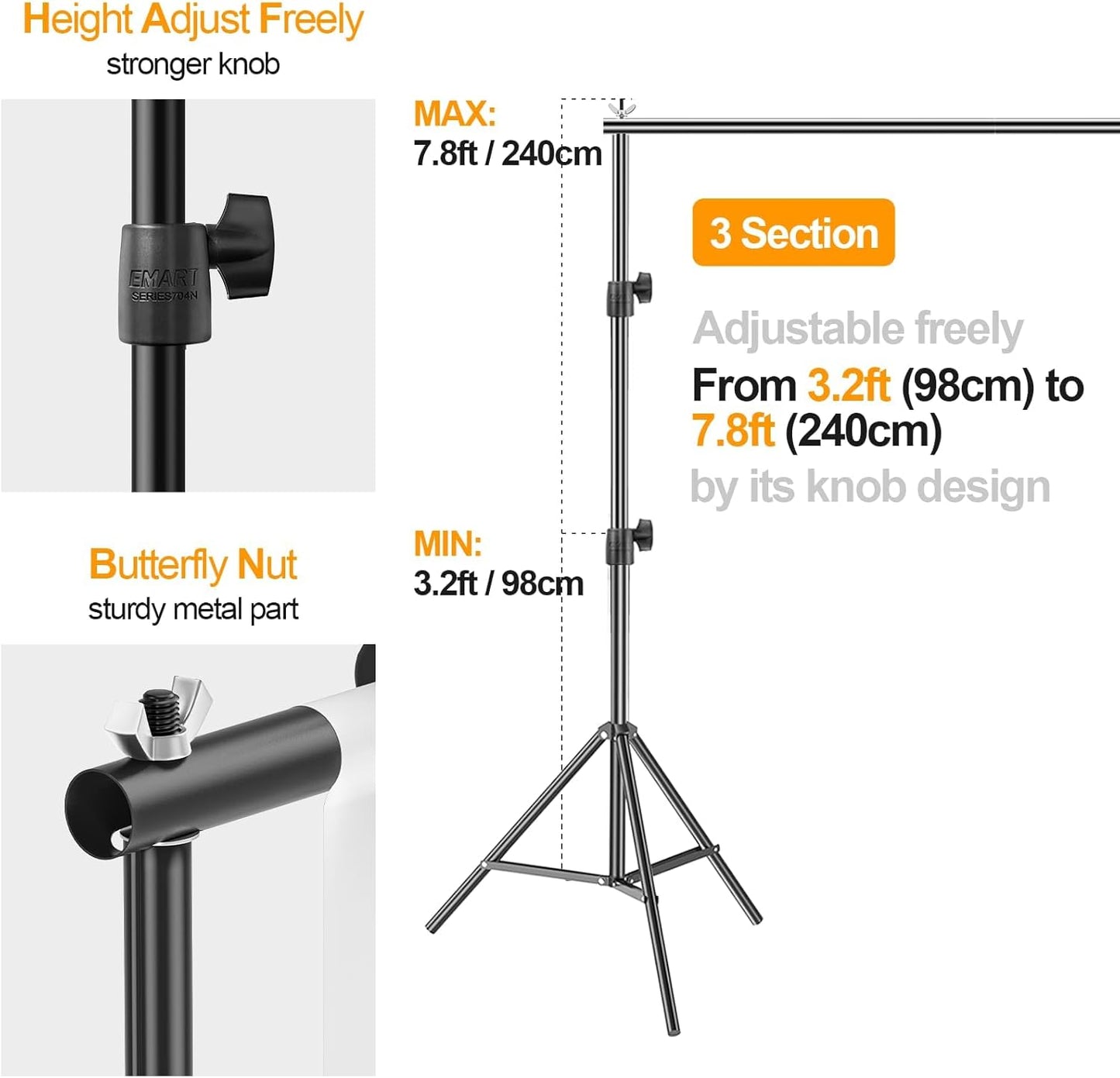EMART Photo Backdrop Stand kit, 7.8 x 10 ft Back Drop Adjustable Frame for Photography, Photoshoot Banner Background Support Holder for Parties Dectoration