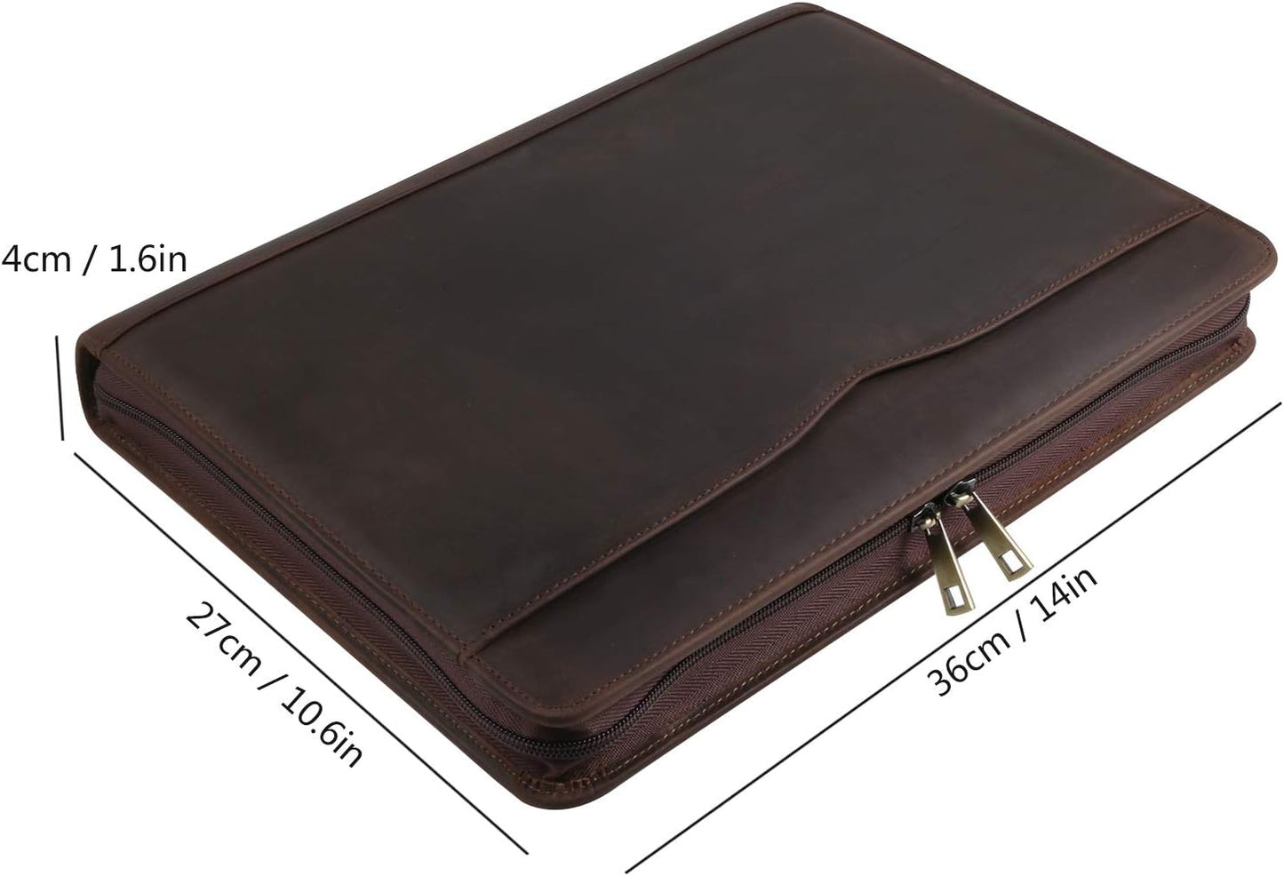 Professional Leather Business Padfolio Portfolio Case, 3 Ring Binder,Zippered Business Document Organizer Tablet Holder Folder Case,with Letter Size Notepad (Dark Brown Upgraded version)