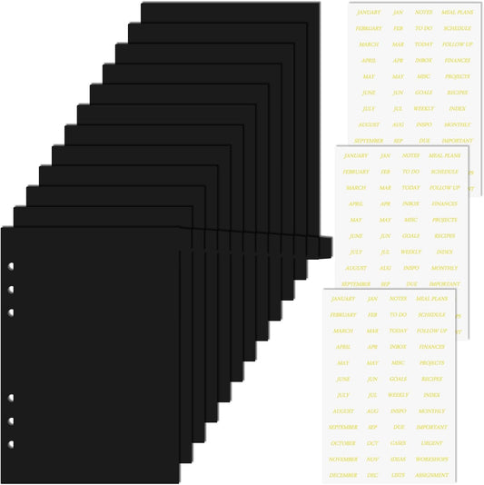 A5 Plastic Binder Dividers 6 Holes Durable Plastic Tab Dividers for 6-Ring Binders, Notebooks, Planners, 5.7x8.3 inch (Black, 12 tab)