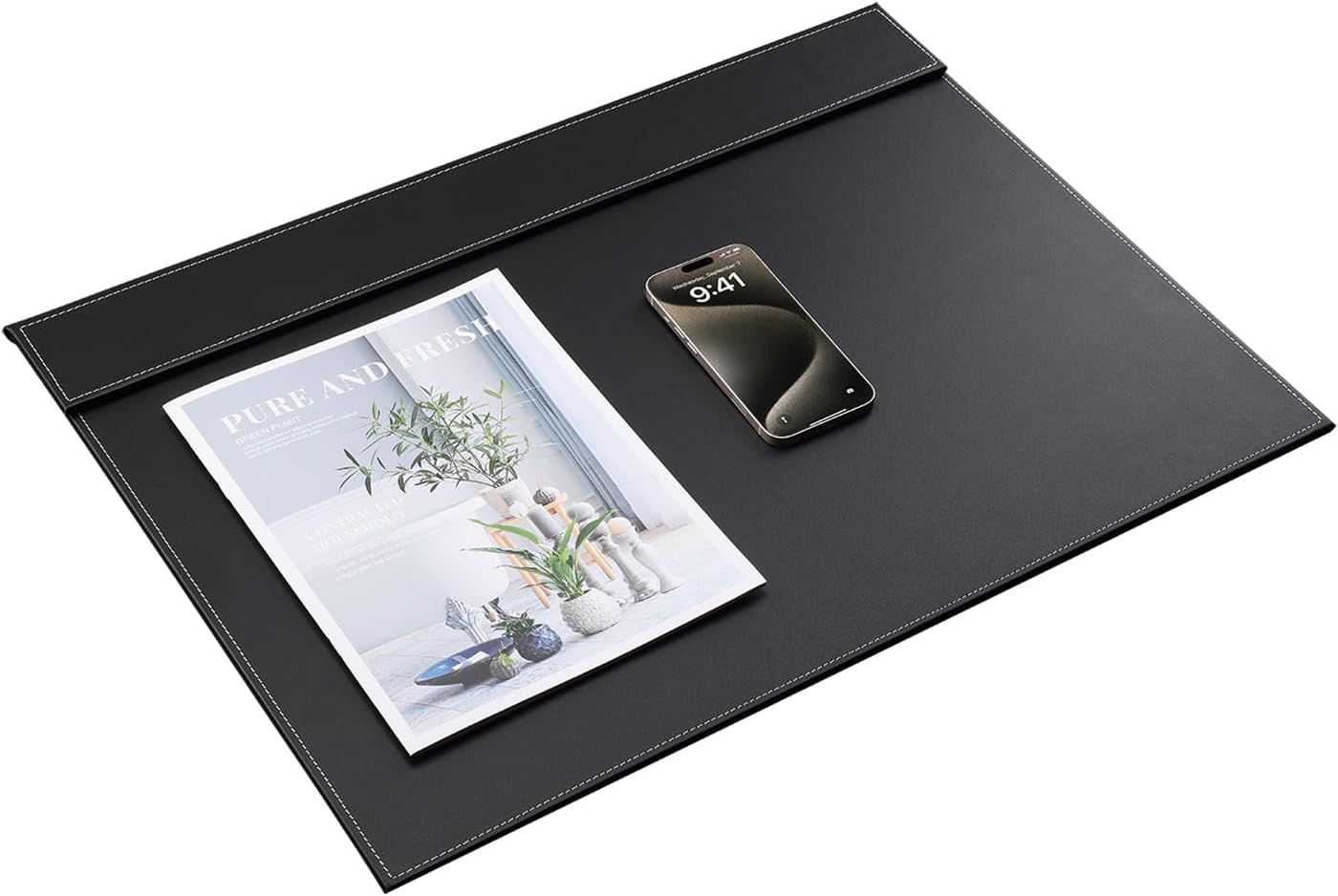 KINGFOM Ultra-Smooth PU Leather Desk Pad & Mat Office Desk Drawing & Writing Board A3/ A4 File Paper Clip Table Protector Mat on Top Large 24''x18'' (Black)