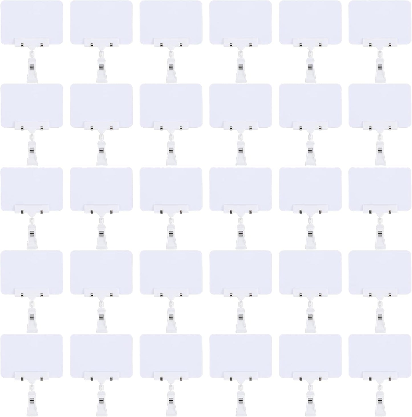 20Pack Mini Chalkboard Signs with Rotatable Clip, Erasable Double Sided Blackboard Clips Plastic Merchandise Sign Display Clip Holder for Food, Store Signs Displays (White)