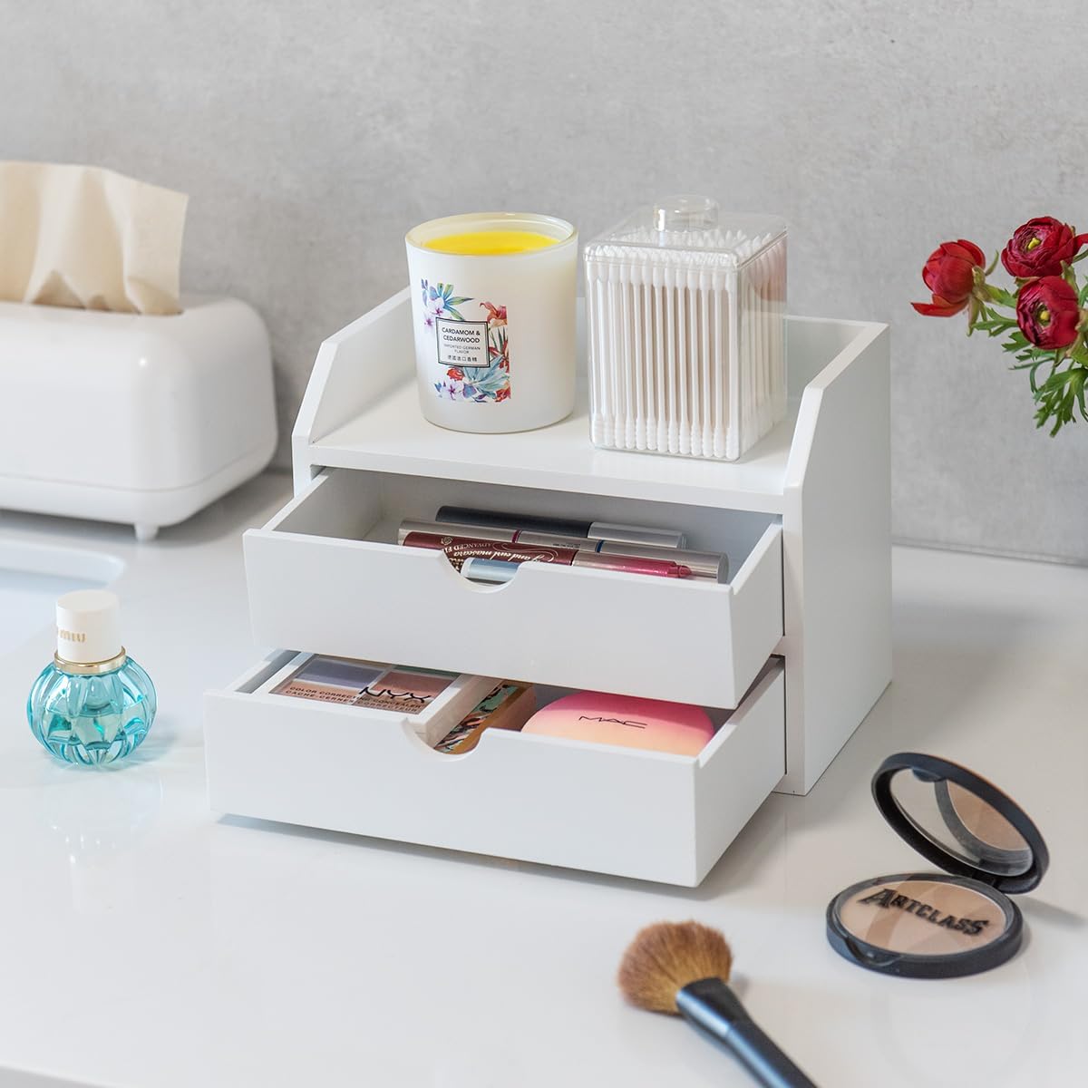 ZGZD Wooden Organizer Mini Desk Drawer Tabletop Office Supplies Desk Accessories for Office or Home (2 Drawers)