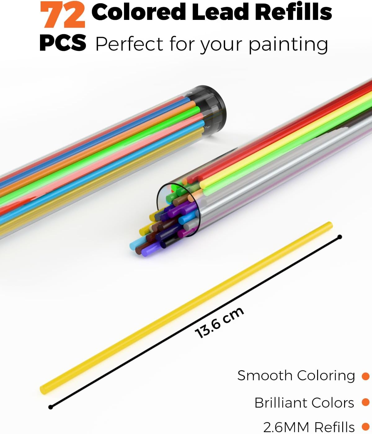 Four Candies 2.6MM Color Lead, Mechanical Colored Pencils Leads, 36 Color Pencils Refills, Assorted Colored Leads 72 PCS