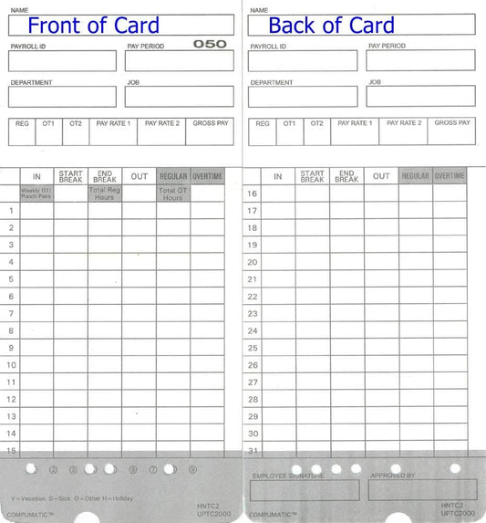 800 uPunch HN4000 Time Cards Also for HN2000, HN2500, HN4500 Calculating Time Clock HNTC2 UPTC2000 COMPUMATIC Compatible