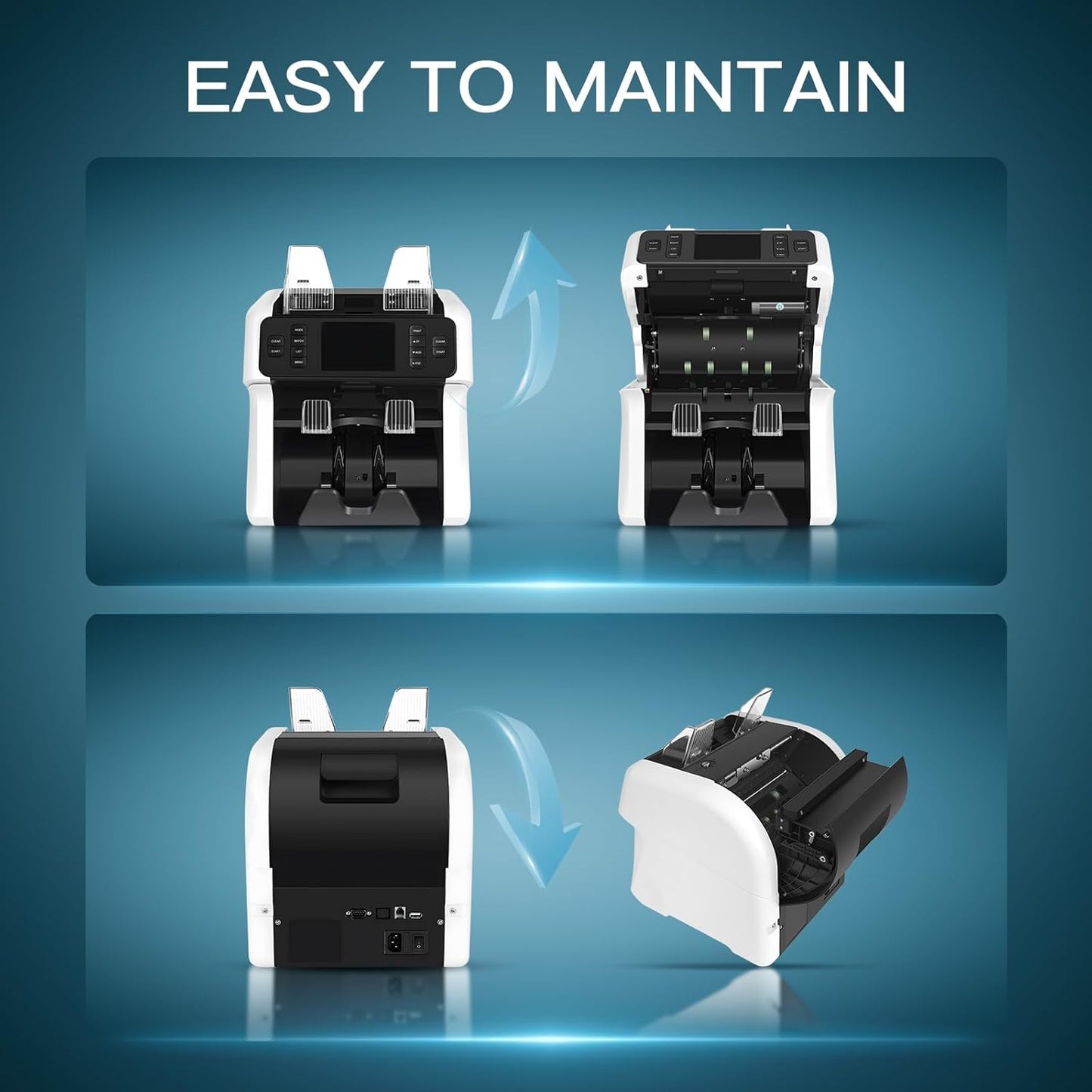 NUCOUN VS-75 Bill Counter Machine Mixed Denomination,Money Counter Machine with Reject Pocket,Counterfeit Detection 2 CIS/UV/MG/IR,Multi Currency Bill Sorter,Value Count,Serial Number Read,Print&Sort