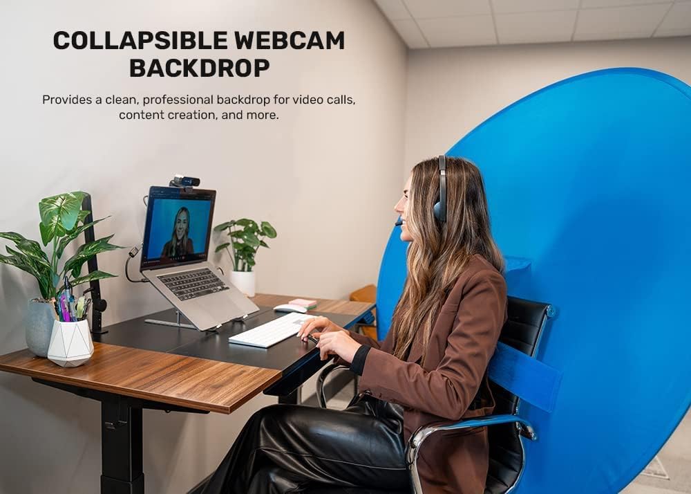 Webaround Big Shot 56" | Blue | Portable Collapsible Webcam Backdrop | Attaches to Any Chair | Wrinkle-Resistant Fabric | Ultra-Quick Setup and Takedown | Perfect for Zoom, Webex, Teams, etc.