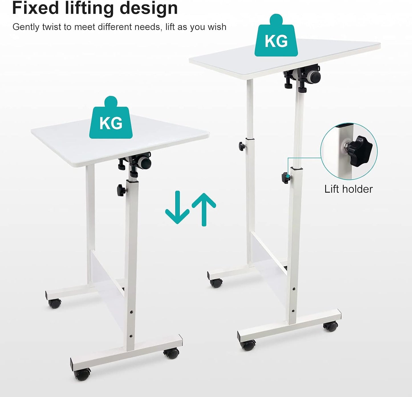 KOUPA Adjustable Height Standing Desk, Writable Tempered Glass Desktop with Eraser, 360° Flip, Wheels – Ideal for Small Spaces and Home Offices, 31 in, White(Adjustable Height: 32-47 in)