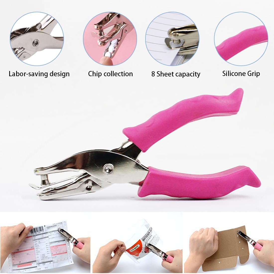 Single Hole Punch 1/4" and 1/8", 2 Pack Small Hole Puncher for Crafts, One Hole Paper Punch with Grip Handle, Small Hole Punch for Kids and Adults