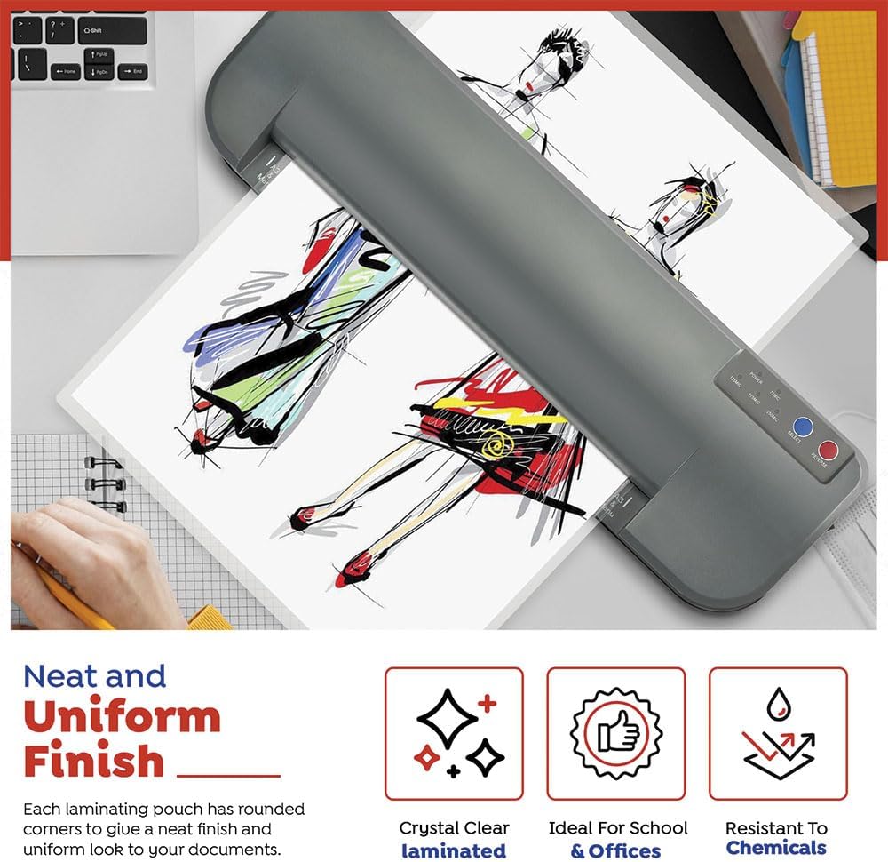 TruLam 3 Mil Sticky-Back Laminating Pouches with Rounded Corners | Letter Size | 9 in. x 11-1/2 in. | Glossy Finish | Premium Adhesive for High-Clarity | 2 Carriers Included | 100 Pack