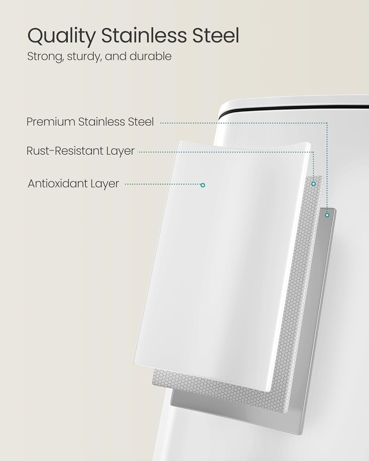 SONGMICS Kitchen Trash Can, 8-Gallon (30 L) Trash Bin, Stainless Steel Garbage Can, with Inner Bucket, Soft Close and Stays Open, Cloud White ULTB593W01