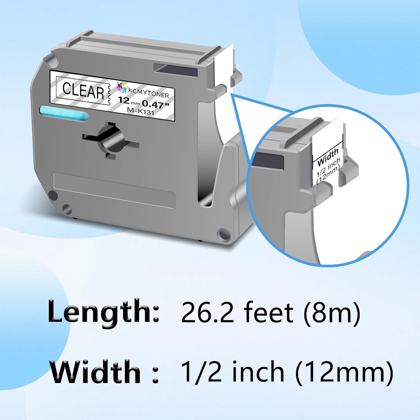 Compatible for Brother P-Touch M Tape M-K131 MK131 M131 MK-131 Black on Clear Label Tape 0.47" (12mm) x 26.2ft for PT-90 PT-M95 PT-70 PT-70BM PT-85 PT-80 PT-45 PT-65 Label Makers, 3 Pack
