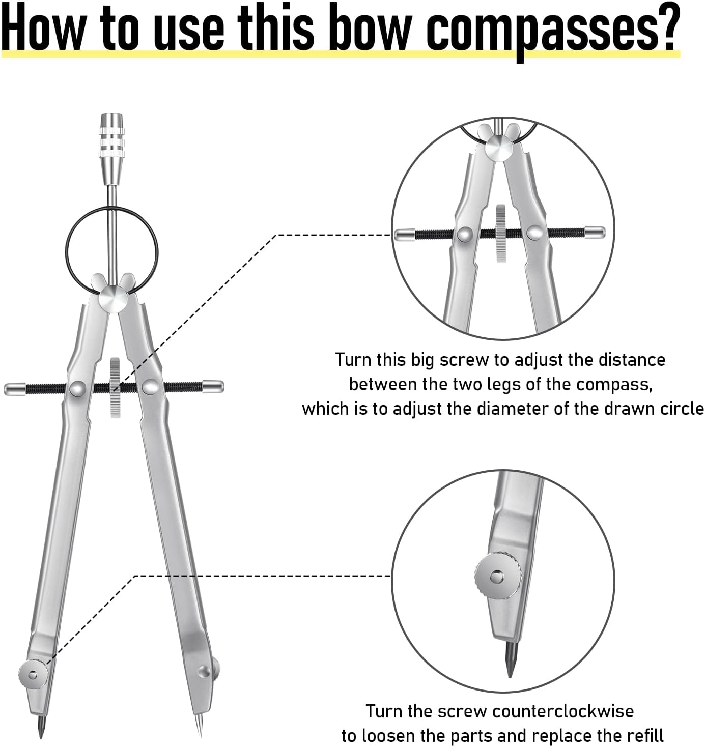EBOOT Student Geometry Math Set, Drawing Compass and 6 Inch Clear Swing Arm Protractors 180 Degree Math Protractor (Silver)