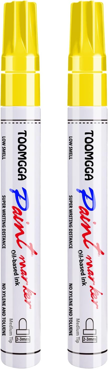Yellow Permanent Paint Pens Paint Markers - 2 Pack Oil Based Markers, Quick Drying and Waterproof Marker Pen, Car Tire, Metal, Rock Painting, Wood, Ceramic, Plastic, Canvas, Mugs, Medium Tip