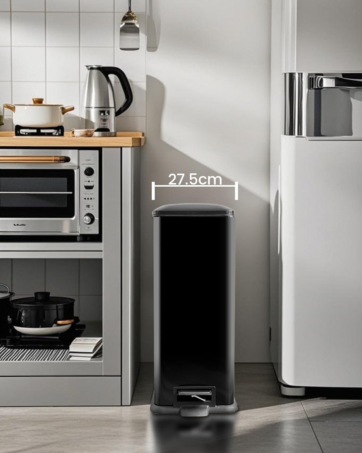 Kitchen Rubbish Bin, 45 Litre Waste Bin, Large Pedal Bin, Kitchen Rubbish Bin with Softclose Lid and Inner Bin, Slim Pedal Bin for Kitchen, Bathroom and Office, Black