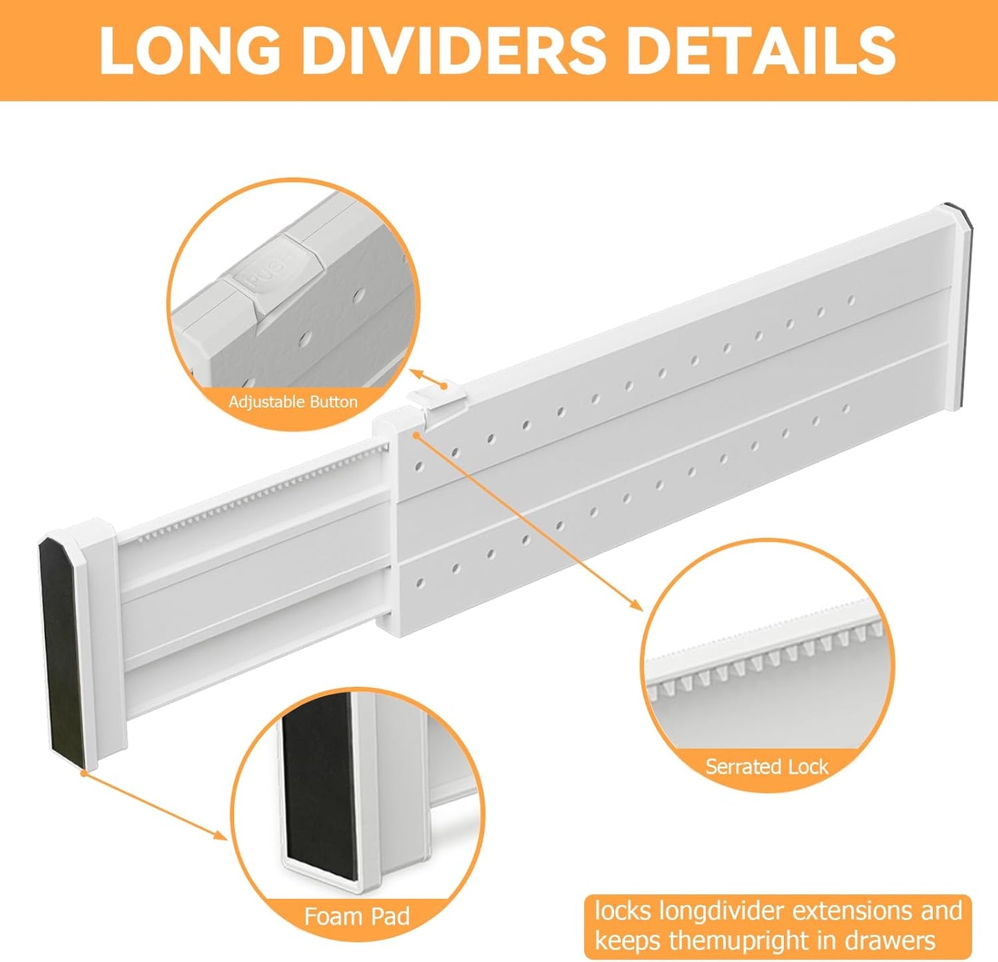 REBECAT 10 Pack Drawer Dividers for Clothes Adjustable Drawer Dividers 4" High Expandable from 15"-21" for Dresser Baby Clothes Bathroom,Bedroom Kitchen and Office Storage，White