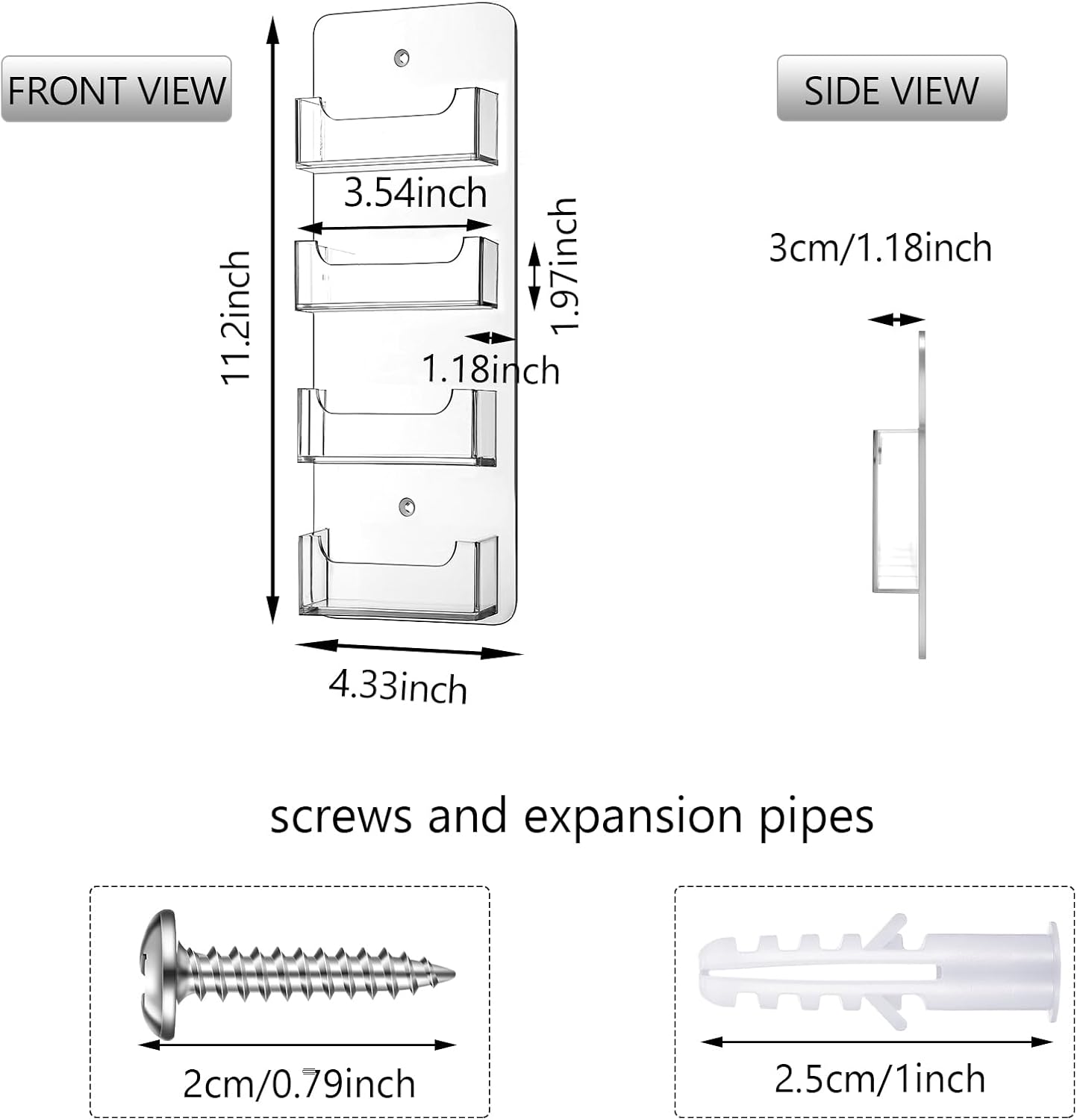 Hillban Acrylic Business Card Holder Wall Mount Clear Sticker Display Rack Multiple Card Holders Clear Acrylic Organizing Sticker Display Stand Pre Drilled(4 Pockets)
