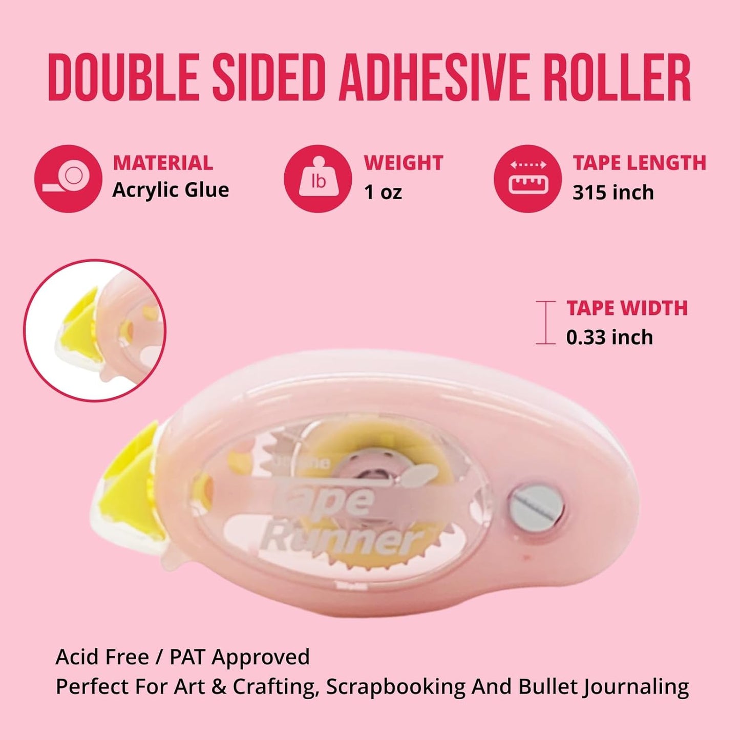 Tape Runner - Double Sided Adhesive with Dispenser Roller Included - Acid Free, Sticky, Clear & Transparent - Ideal for Scrapbooking, Crafts & More - Standard - (315 inches per cartridge) 20 Cartridge