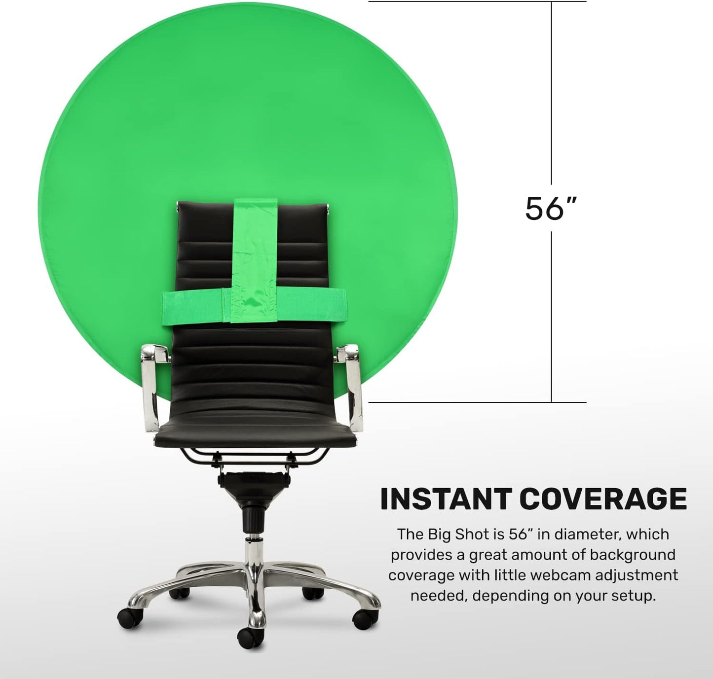 Webaround Big Shot 56" | Green | Portable Collapsible Webcam Backdrop | Attaches to Any Chair | Wrinkle-Resistant Fabric | Ultra-Quick Setup and Takedown | Perfect for Zoom, Webex, Teams, etc.